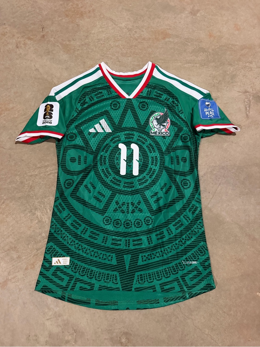 adidas Mexico Men’s Green Aztec Pattern Soccer Jersey with Red & White Trim